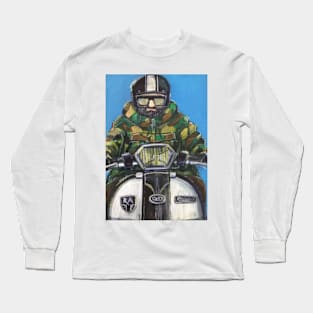 Retro Scooter, Classic Scooter, Scooterist, Scootering, Scooter Rider, Mod Art Long Sleeve T-Shirt